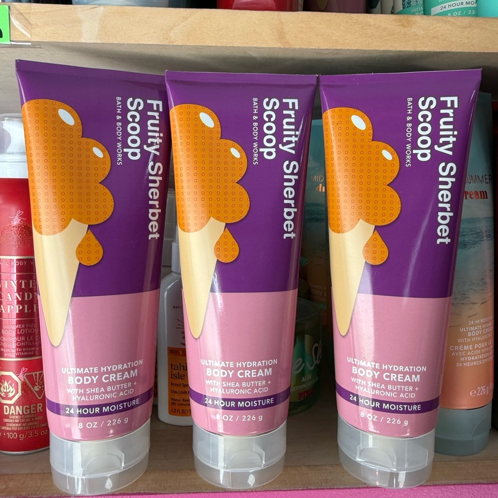3 Bath & Body Works Fruity Sherbet Scoop Body Cream - Purple and Orange